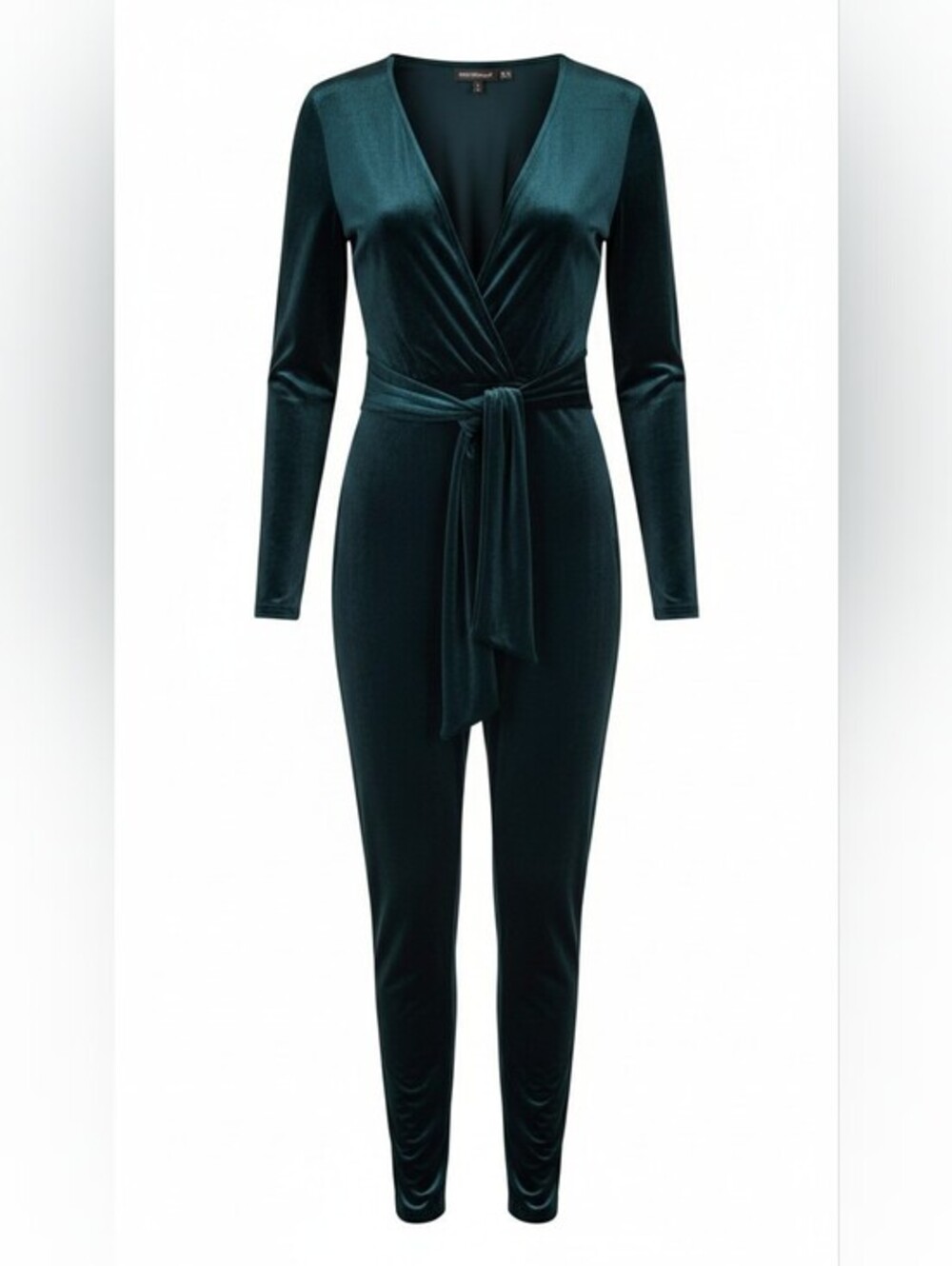 PrettyLittleThing Emerald Green Velvet Wrap Jumpsuit US 6